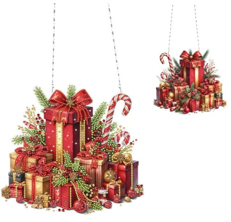 Starnearby DIY Diamond Painting Weihnachten Kranz Set Türkranz vorn 5D Diamond Painting Anhänger mit Kette Diamant Malerei Fensterbilder für Wand Und Eingang Dekoration