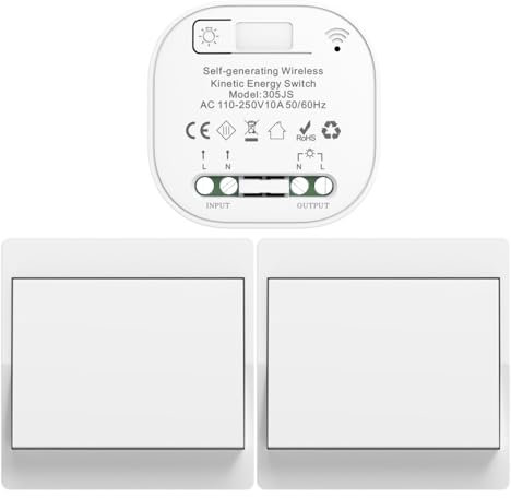 Cerhot EU interrupteur sans fil sans piles kit interupteur sans fil autoalimente va et vient sans fil sans pile radio interrupteur a distance eclairage domestique wireless switch (EU 1Gang 2V1 a)