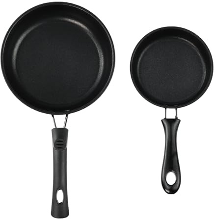 Flylin 2 mini padella, padella portatile antiaderente, con manico rivettato per fornelli a gas/induzione, padella per uova/pancetta, fette di prosciutto/bistecche (12 cm + 16 cm)