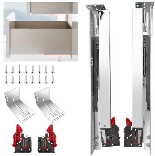 JI2OOYI glissières de tiroir 4 paires (8pcs) 45,7 cm – montage en douceur – extension complète –coulisses invisibles pour tiroir/vis de montage – dispositif de verrouillage et -45,7 cm