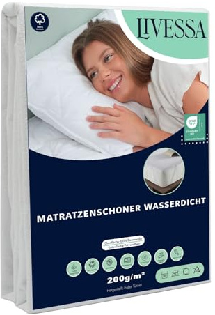 Livessa Molton Matratzenschoner - wasserdichte Molton Matratzenauflage aus 100% Baumwolle, Matratzenschutz, Inkontinenzunterlage waschbar (180x200)