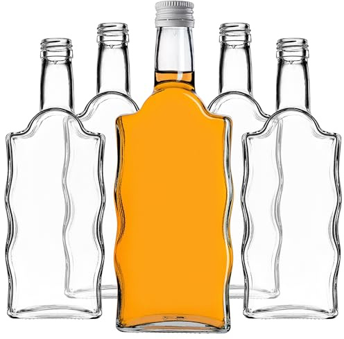 KADAX 5er Set Glasflaschen 500ml mit Schraubverschluss Weiß – Leere Flaschen zum Befüllen für Saft, Likör, Öl, Essig & Sirup, Refillable Glass Bottles