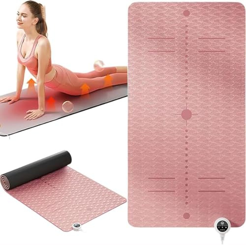Elektrische beheizte Yogamatte, Nicht-Schlupf-Yoga-Trainingsmatte für Winter, 8 mm verdicken TPE-Weichübungsmatte für Frau und Mann, 183 x 66 x 0,8 cm, für Yoga, Pilates und Gymnastik,Pink