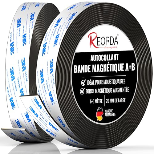 Reorda® Bande Magnétique pour Moustiquaires A+B | Bande Magnétique DIY pour Une Attraction Mutuelle Optimale
