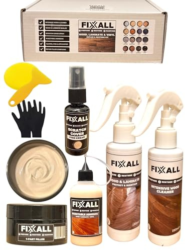 Fixxall Floor Repair Kit – Injectable Adhesive, Color Filler & Scratch Cover Spray for Vinyl, Wood & Laminate Floors – All-in-One DIY Damage Fix Solution (Cream, One Size)