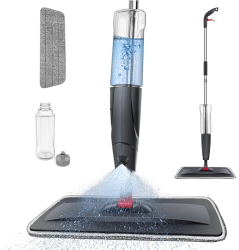 Microfibre Spray Mop for Cleaning Floors, 360°Rotatable Flat Mop for Laminate Floor with 700ML Large Spray Bottle, Replacement Washable Pads, Wet & Dry Use Powerful Kitchen Dust Hard Floor Mops