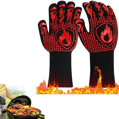 Guanti Barbecue Professionali Resistenti al Calore (800°C) Guanti da Forno con Tecnologia Antiscivolo Taglia Unica 1 Paio, Accessori Barbecue BBQ per Grigliare in Sicurezza, per Cuoco, Cucina, Camino