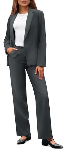 Casly Lamiit 2-teiliges Business-Casual-Outfit für Damen, Blazer mit weitem Bein, passende Elegante formelle Anzug-Sets, grau dunkel, Klein