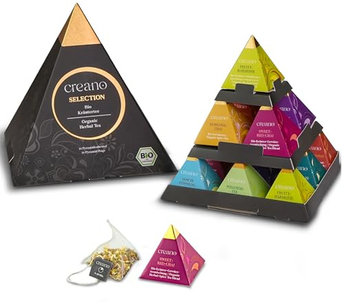 Creano Premium Bio Kräutertee Geschenkset „PYRAMIDE“ - 14 Pyramiden-Teebeutel in 9 unterschiedlichen Sorten - 35g - NEUHEIT 2025*