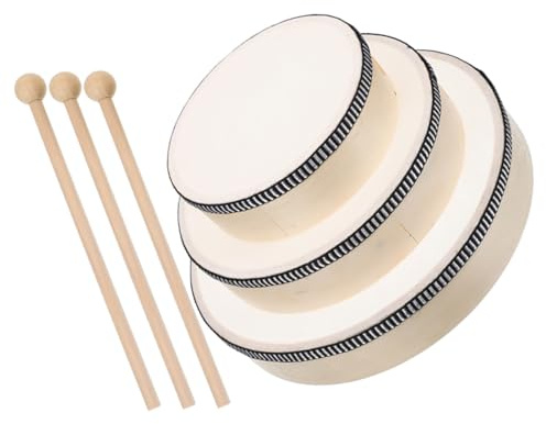 PERSELOSO Lot De 3 Tambours à Main Bois pour Adultes 6-8-10 Pouces Percussion Portable Scène Musique Professionnelle