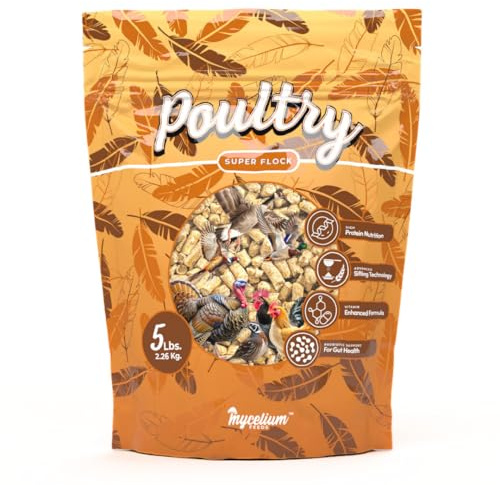 Mycelium Poultry Super Flock Feed (5 LB Bag) | High-Protein Poultry Feed with Probiotics & Vitamins | Supports Growth, Feather Health & Gut Function | Non-GMO, Made in USA