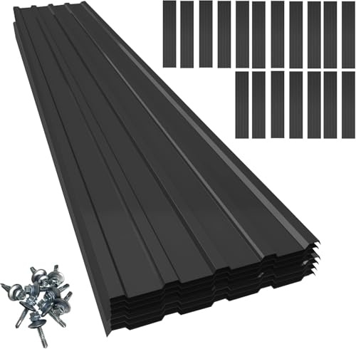 24x Trapezblech 110x46cm =11,88m² verzinkt Profilblech Dachblech Wellblech Dachplatten Gerätehaus Carport anthrazit inkl. 100 Schrauben + Unterlegscheiben & Montagehandschuhe