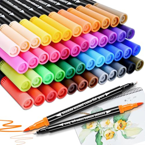 swihorab 48 Farben Filzstifte Dual Brush Pinselmarker, Dual Brush Pen Set Filzstifte Feine Spitze & Pinselspitze für Erwachsene, Fineliner Set Malstifte für Ausmalen, Malbücher, Handlettering