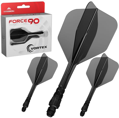 Mission Darts | Force 90 Vortex | Integrated Precision Moulded Dart Flight and Shaft System | Multiple Styles | Multiple Colours. (Standard No6 - Short, Clear Black)