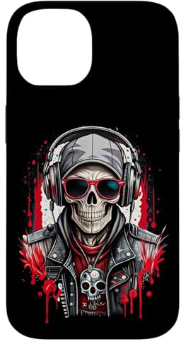 Calavera Biker gótica Auriculares chazadora Negra Moto Rock Carcasa para iPhone 14