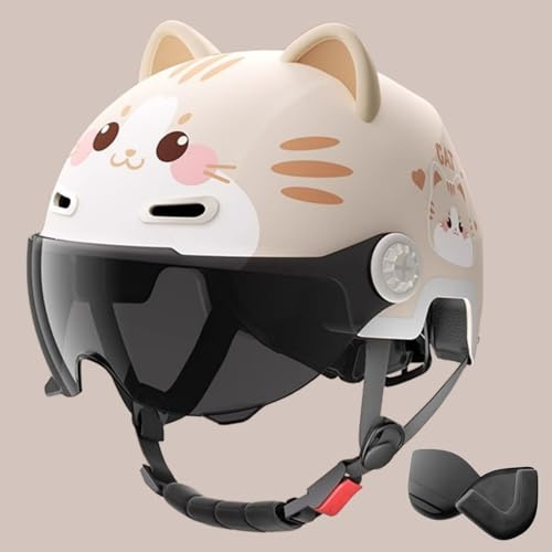 Casque De Moto pour Enfant, Mignon, Demi-Casque avec Pare-Soleil, Homologué ECE 22.06, Casque De Scooter pour Enfants, pour Garçons Et Filles De 3 À 12 Ans C,53-56cm