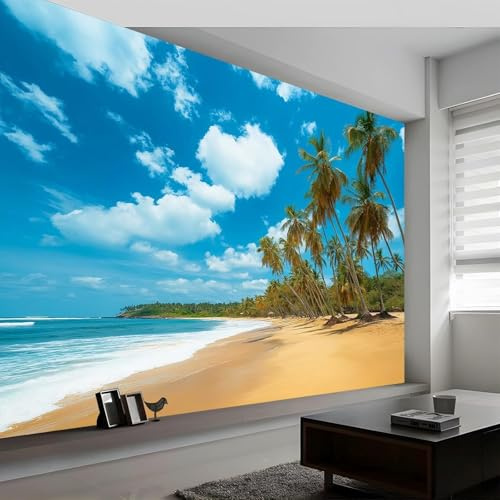 3D Fotomurales Playa Tropical 300x210 cm Decorativos Papel Pintado Panorámico Mural Playa de Hawai Tejido No Tejido Decoración de Pared Murales Moderna de Diseno q.8493