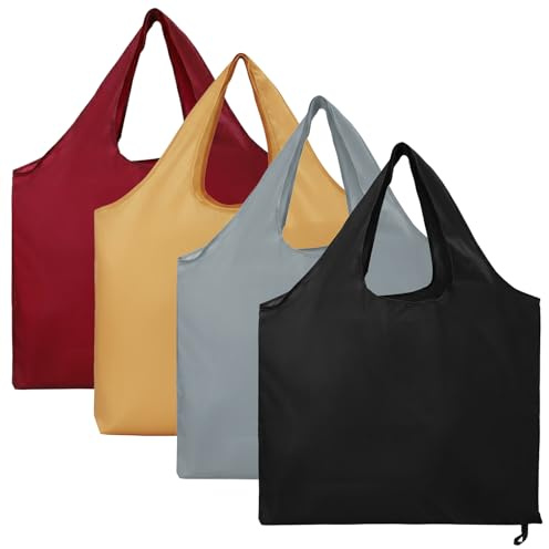 Dcsfadq 4 Stück Einkaufstasche Faltbar (56 × 69 cm) Wiederverwendbar, Ideal für Einkaufen, Picknick, Camping und Alltag, Praktische Tragetaschen mit Großer Kapazität, Mehrfarbig