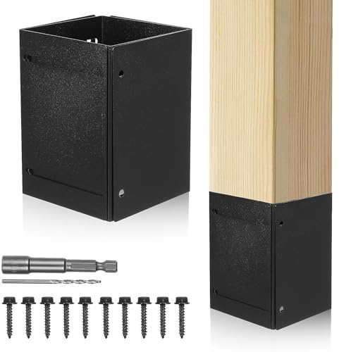 Kisangel Kit de Protection Réglable pour Poteau Métal Robuste Protecteur de Poteau pour Clôtures Boîtes Aux Lettres et Balcons Installation Facile Noir