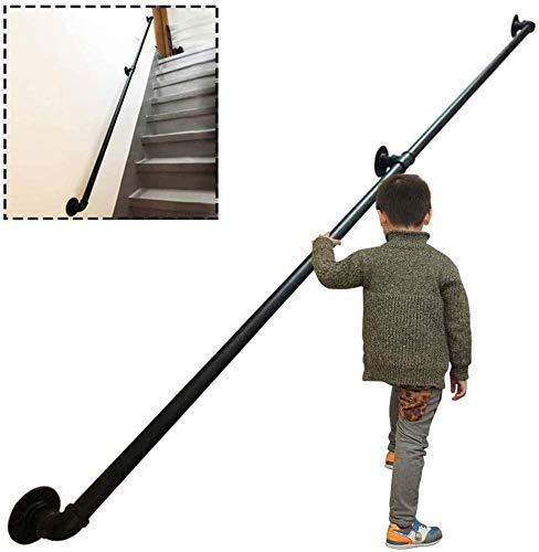 Balance D'Escalier, Banister de Tuyau Noir de Style Industriel, Rails de Main En Fer Forgé, Tige de Soutien Du Corridor/2Ft/60Cm