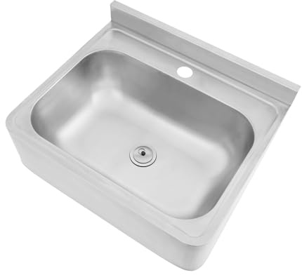 Edelstahl Waschbecken Wandmontage Ausgussbecken Edelstahl Spülbecken 43cm-Breit 13cm-Tief Becken mit Abflussrohr Handwaschbecken Edelstahlspüle Camping Spüle Wandwaschbecken Waschtrog -Ohne Wasserhahn