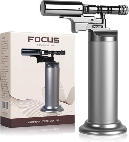 Blow Torch Kitchen, 1300°C Windproof Lighter Refillable Butane, Cooking Torch with Safety Mode & Adjustable Flame for Creme Brulee, BBQ, Camping, Soldering (Gas Not Included)