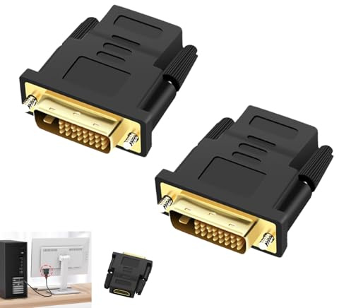 2 Piezas Adaptador DVI a HDMI, Conector DVI a HDMI Bidireccional 1080p, Conector DVI-D (24+1) Macho a HDMI Hembra, Convertidor Entrada/Salida para PC, Monitor, TV, Proyector y Consolas de Videojuegos
