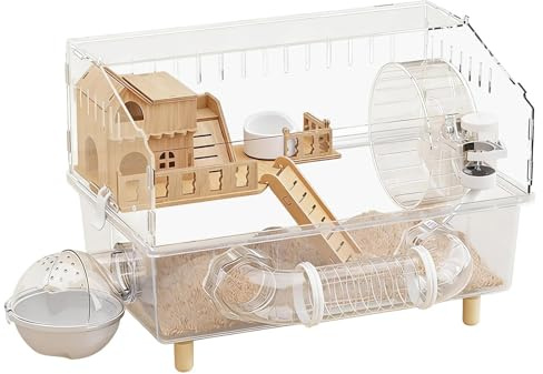 Hamsterkäfig - 2-stöckiges Haus aus klarem Acryl für Aktivität, Ruhe und Schlaf - Für Chinchilla & Kleintiere - Aktivität, Ruhe, Schlaf, Spiel