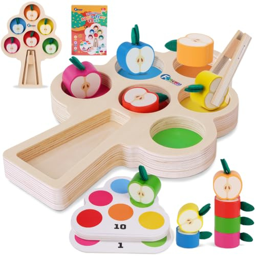 FCSONU Montessori Träleksak för Småbarn 1–3 år|Finmotorik Pedagogisk Leksak | sensorisk leksak, spel barnleksaker, spel och leksaker, småbarnsleksak, julklapp födelsedagspresent bebis pojkar flickor