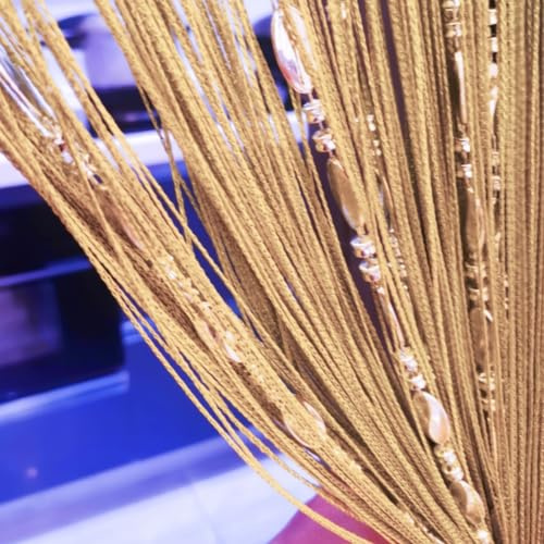 ave Split, dekorativer Fadenvorhang, 100 cm x 200 cm, Wand-Fenstervorhang mit Perlenbändchen, Raumteiler, Türtrennvorhang, Vorhang für Hochzeit, Café, Restaurant, Schaufensterdekoration, Gold