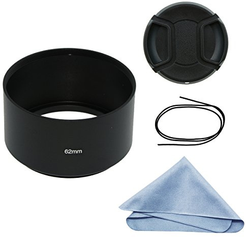 SIOTI Kamera Lang Focus Gegenlichtblende aus Metall mit Reinigungstuch und Objektivdeckel kompatibel mit Nikon Canon Fuji Pentax Sumsung Leica Standardlinse mit Gewinde