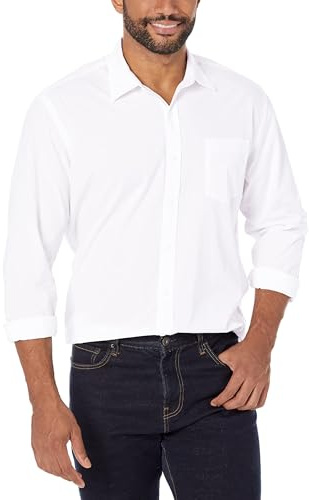 Amazon Essentials Camisa Informal de Popelina con Manga Larga y Corte Recto Hombre, Blanco, XS