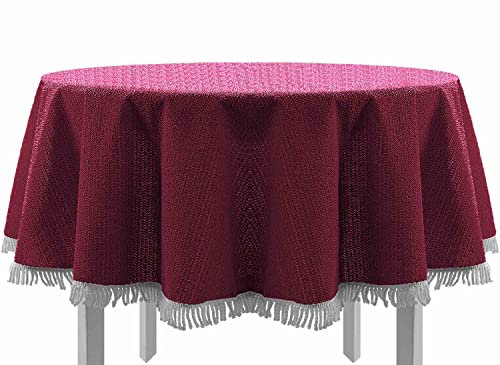 EXKLUSIV HEIMTEXTIL Gartentischdecke mit Fransen Tischdecke Classic Outdoor PVC Weichschaum rutschhemmend für Garten, Balkon, Terrasse 130x160 cm eckig Bordeaux