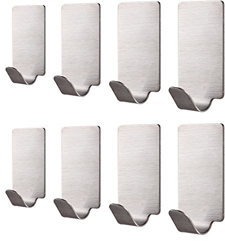 GWCLEO Selbsthaken Kleber, 8pcs Edelstahl Handtuch und Kleiderhaken für Küche Badezimmer Toilettenschränke, wasserdicht und Rost Beweis.