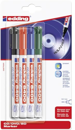 edding 8400 4-8400-4-1999 CD/DVD Marker Schwarz, Rot, Grün, Blau 0.5 mm, 1 mm