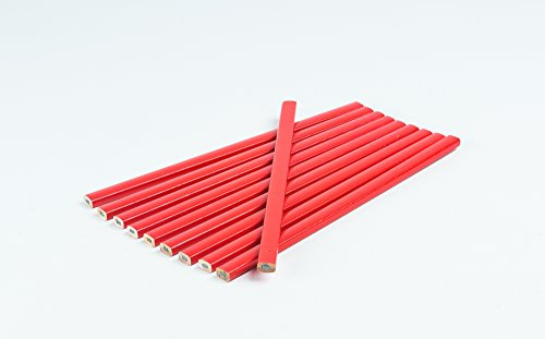 Goodway 10 Stück Zimmermannsbleistifte │Rot │ Oval │ 250 mm │ Hochwertige Bleistifte für Bau- und Holzarbeiten