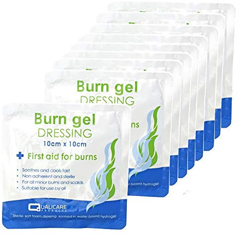 (BOX OF 10) First Aid Burn Gel Dressing 10cm x 10cm Medium Size - Emergency Burncare for Scolds & Burns