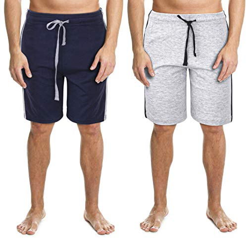 Panzy 2 Pack Men's Lounge Shorts, Soft Cotton Blend Pyjama Bottoms with Adjustable Drawstring Waistband, Breathable Sleepwear for Relaxation and Casual Home Comfort