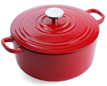 BK Cookware German Enamelled Iron, 24 cm/4.2 Litre Dutch Oven Casserole Dish with Lid, Induction, Dishwasher & Oven Safe, Chilli Red
