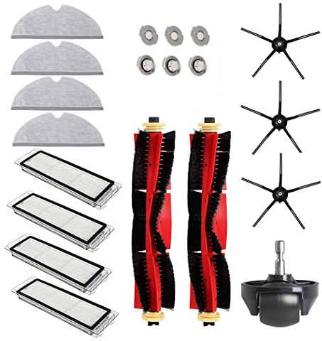 Juego de 20 piezas para Xiaomi Roborock S6 S60 S65 S5 MAX T6 accesorios para aspiradora, 2 cepillo de rodillos, 4 filtros, 4 paños de fregona, 3 cepillos laterales, 6 núcleo de agua, 1 rueda