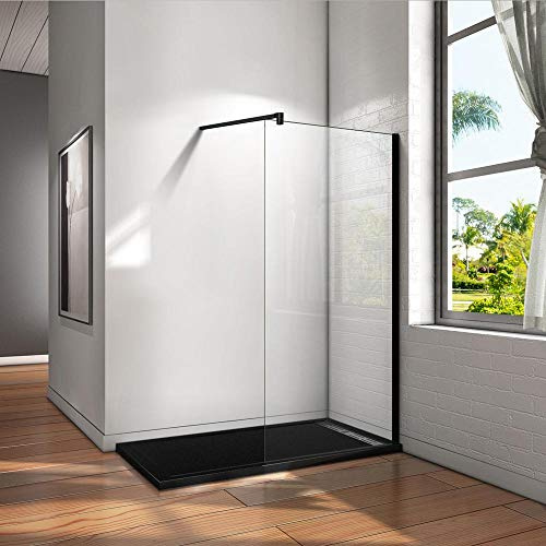 Parete Doccia 120x200cm Walk in vetro 8mm Barra 90cm | Anticalcare, Trasparente Vetro Temperato, Telaio Nero Opaco
