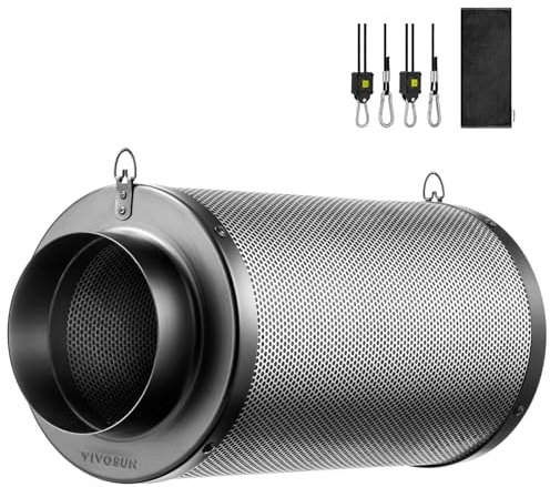 VIVOSUN Aktivkohlefilter 150mm/6 Inch, Kohlefilter Geruchskontrolle mit australischer Aktivkohle für Rohrventilator, Geruchsneutralisierer für Growzelte, inkl.Vorfilter, für Grow Tent Gewächshaus
