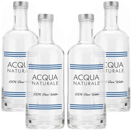 BrandPrint Set di 4 Bottiglie in Vetro Modello ISIDE, 750 ml, Serigrafia 4 Naturale, Tappo a Vite colore Argento | Bottiglia Vetro Acqua