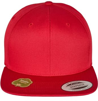Flexfit Yupoong Gorra Unisex Snapback de algodón orgánico con Visera Recta, Gorra de béisbol de algodón orgánico, tamaño Ajustable, Talla única, Rojo, Talla única