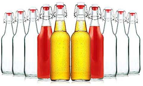 SUXNOS Lot de 10 bouteilles en verre de 250 ml avec bouchon à étrier pour jus de bière, kombucha, kéfir et smoothie