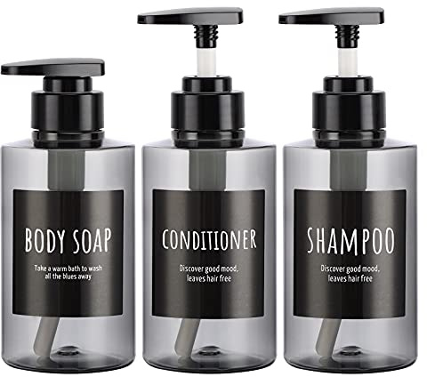 300ml Leere Shampoo-Flasche, Segbeauty 3pcs Kunststoff-Pumpspenderflasche, 10,1 Unzen Nachfüllbare Shampoo-Pumpflaschen für die Dusche Körperseife Haarspülung Hotel Badezimmer Grau