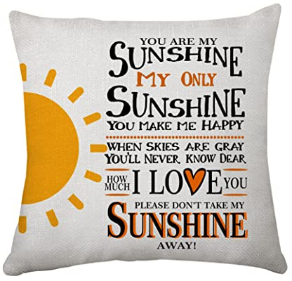Hasodeo Kissenbezug mit Aufschrift You Are My Sunshine, Geschenk für Valentinstag, Jahrestag, Geburtstag, Heimdekoration, Basteln, Geschenk (Sonnenschein)