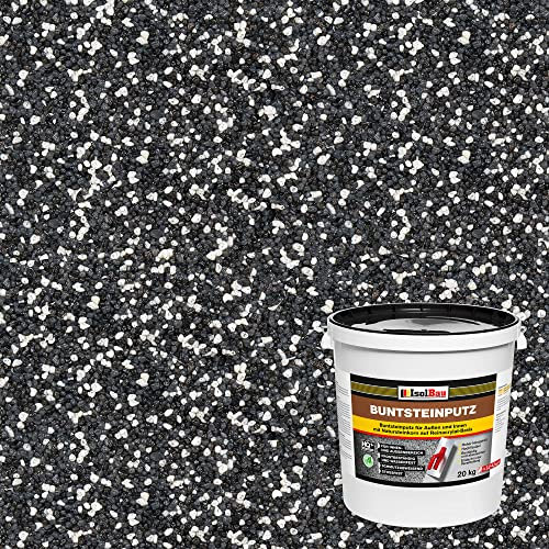 Isolbau - Buntsteinputz für Außen und Innen (Weiss, Anthrazit/Graphit) 20 kg - BP33 Mosaikputz Dekorationsputz Frostsicher, Wasserfest, Stoßfest