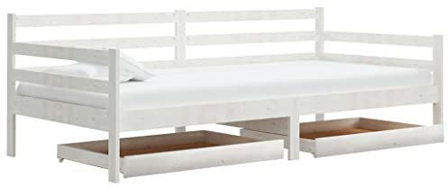 vidaXL Massivholz Kiefer Tagesbett mit Schubladen Sofa Bett Gästebett Schlafsofa Holzbett Bettsofa Sofabett Einzelbett Lattenrost Weiß 90x200cm