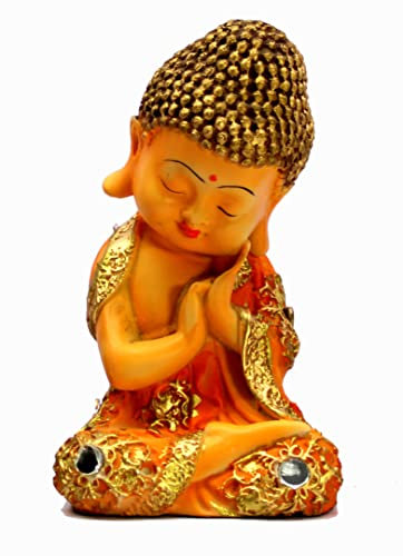 eSplanade Smiling Happy Baby Buddha Mönch Statue | Feng Shui Mönch Figur Schaustücke | Heimdekoration | Harz – Gelb-Multi – 17,8 cm